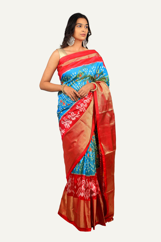Blue With Pink Hyderabadi Patola Saree