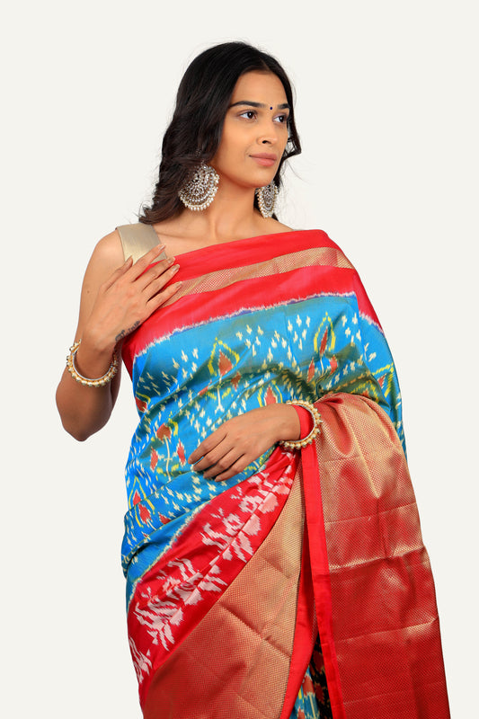 Blue With Pink Hyderabadi Patola Saree