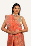 Orange Munga Silk Banarasi Weaving With Hand Work Saree