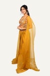 Mustard Yellow Drape Skirt Indowestern with Shrug & Hand Work Blouse