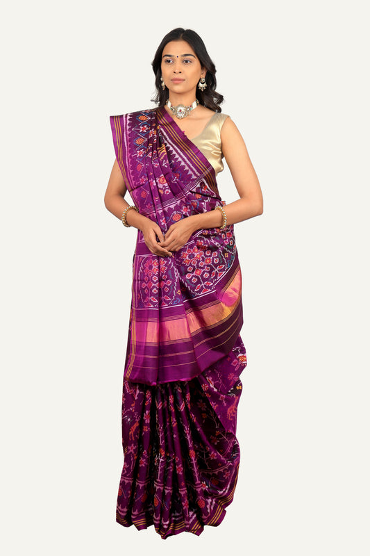 Purple Pure Silk Semi Patan Patola Saree
