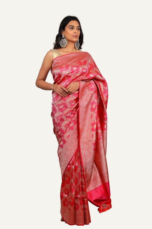 Pink Pure Katan Silk Saree