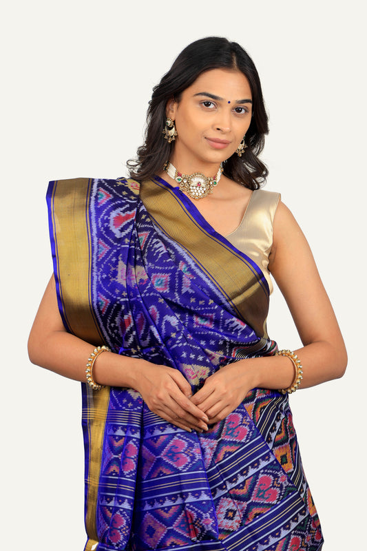 Blue Rajkoti Silk Patola Saree