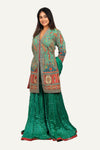 Pure Silk Green Sharara Set In Multi Color