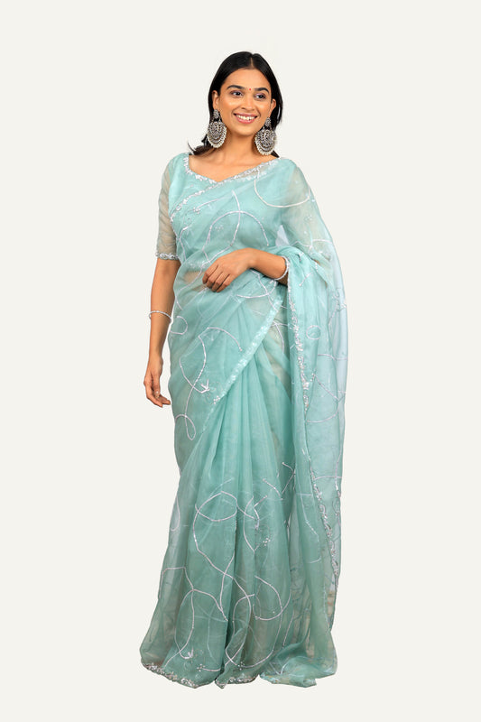 Organza Handwork Saree with Ready Blouse