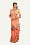 Peach Banarasi Tissue Silk Saree with Hand Work Borders & Butti
