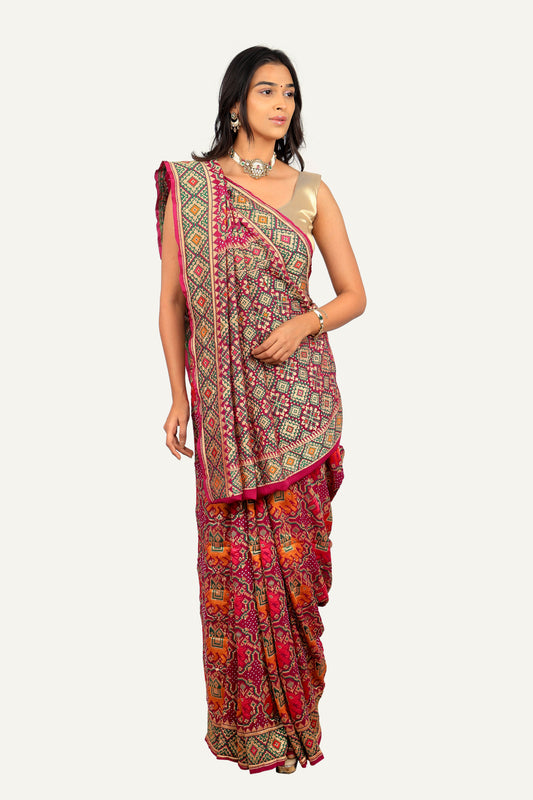 Banarasi Georgette Bandhni Patola Saree With Minakari Weaving