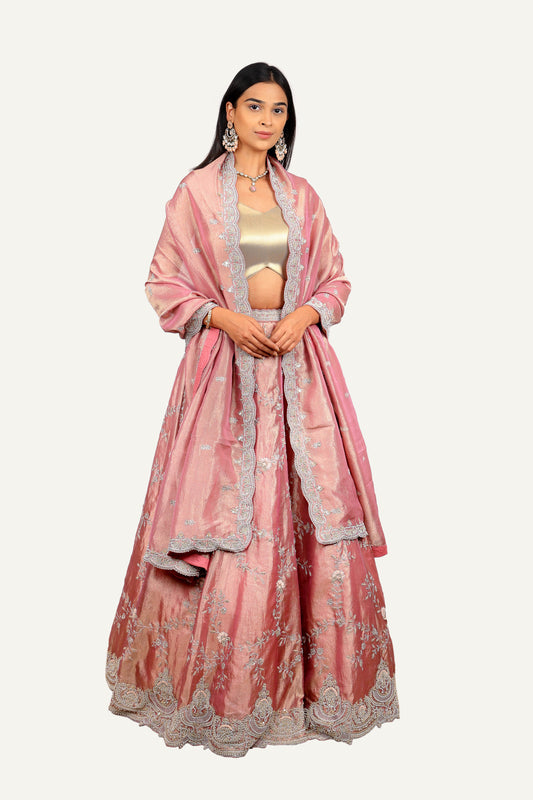 Crush Tissue Zardosi Work Handcrafted Lehenga Choli