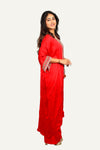 Red Muslin Silk Kaftan Top with Hand Embroidery & Straight Pant Plazo