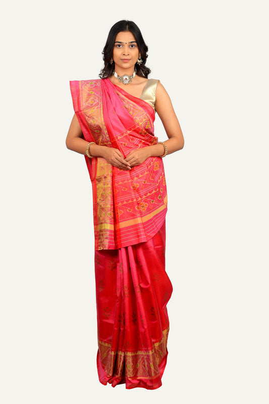 Pink Rajkoti Silk Patola Saree