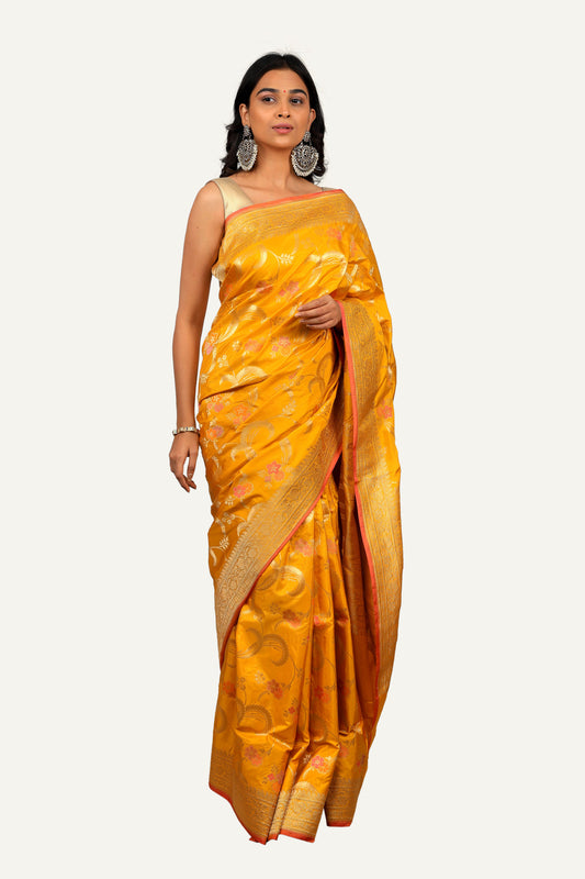 Yellow Katan Silk Saree