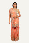 Peach Banarasi Tissue Silk Saree with Hand Work Borders & Butti