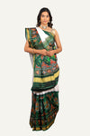 White & Green Rajkoti Silk Patola Saree