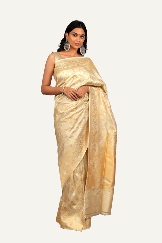 Cream Pure Katan Silk Saree