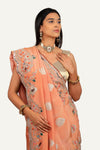 Peach Banarasi Tissue Silk Saree with Hand Work Borders & Butti