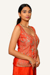 Orange Crepe Silk Dhoti Skirt Set