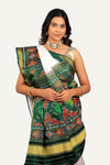 White & Green Rajkoti Silk Patola Saree