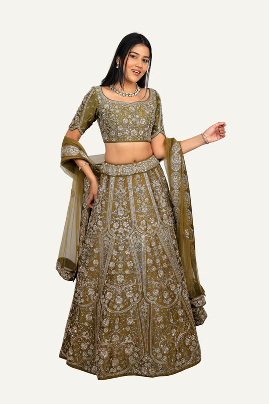Raw Silk Katdana & Zardosi Handwork Lehenga Choli