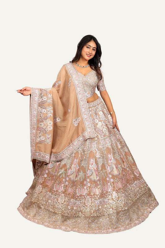 Raw Silk Embroidery Lehenga Choli