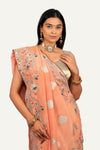 Peach Banarasi Tissue Silk Saree with Hand Work Borders & Butti