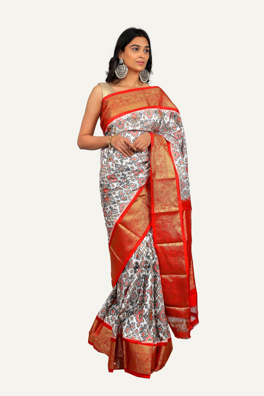 White Kanjivaram Patola Saree