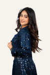 Teal Blue Sequence Long Jacket with Mirror Work Blouse & Georgette Plain Skirt