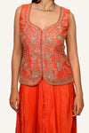 Orange Crepe Silk Dhoti Skirt Set