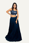 Teal Blue Sequence Long Jacket with Mirror Work Blouse & Georgette Plain Skirt