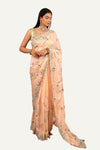 Light Peach Organza Hand Work Saree