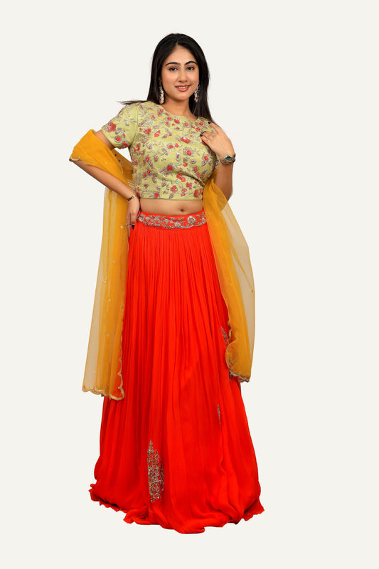 Georgette & Raw Silk Handwork Lehenga Choli