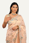 Light Peach Organza Hand Work Saree