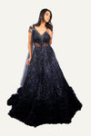Navy Blue Totally Hand Work Net Fabric Designer Gown