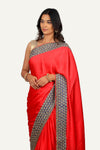 Cherry Pink Satin Silk Hand Work Border Saree