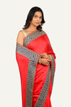Cherry Pink Satin Silk Hand Work Border Saree