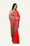 Cherry Pink Satin Silk Hand Work Border Saree