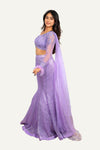 One-Shoulder Hand Work Blouse with Drape-Style Dupatta & Mermaid Sequence Skirt