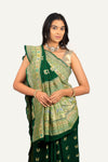 Green Pure Georgette Bandhani Saree with Paithani Border