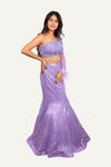 One-Shoulder Hand Work Blouse with Drape-Style Dupatta & Mermaid Sequence Skirt