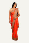 Orange Pure Samo Satin Hand Work Saree
