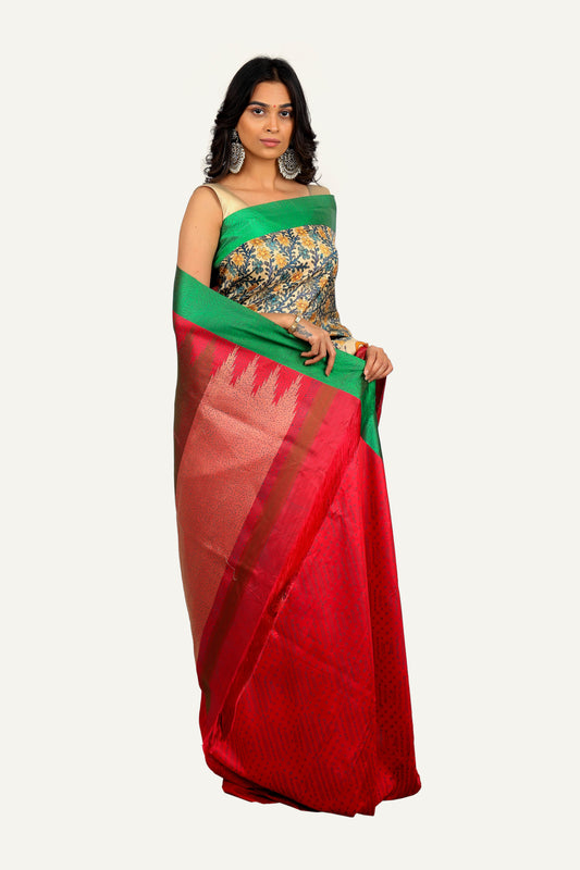 Cream Pure Soft Silk Hand Printed Saree