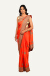 Orange Pure Samo Satin Hand Work Saree