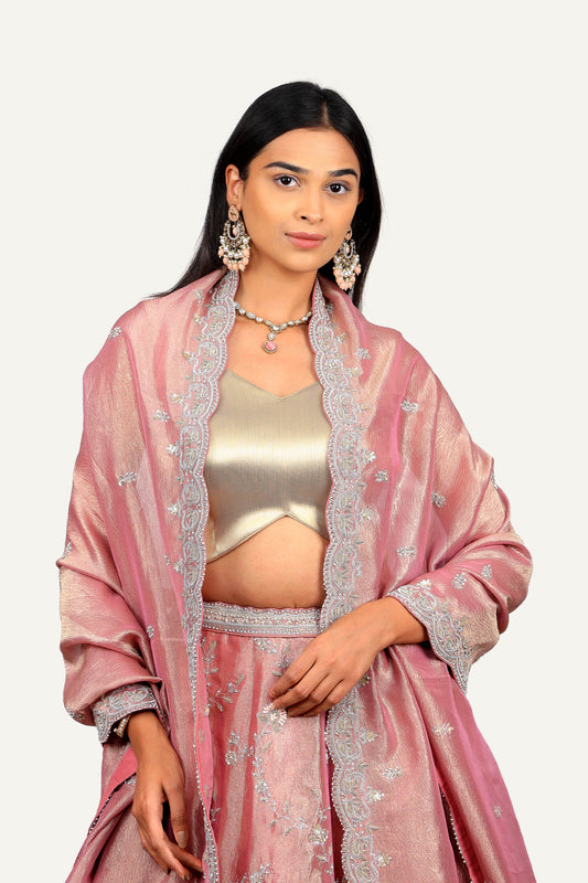Crush Tissue Zardosi Work Handcrafted Lehenga Choli