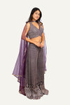 Mirror & Diamond Work Georgette Blouse with Flared Palzo & Choker Dupatta