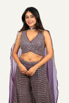 Mirror & Diamond Work Georgette Blouse with Flared Palzo & Choker Dupatta