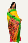 Yellow Pure Silk Saree with Hand Printed Pallu