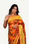 Orange Silk Hand Printed Saree
