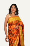 Orange Silk Hand Printed Saree