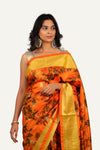 Orange Silk Hand Printed Saree
