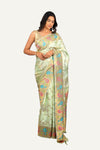 Pista Green Banarasi Crepe With Silver With Gold Zari Saree