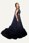 Navy Blue Totally Hand Work Net Fabric Designer Gown